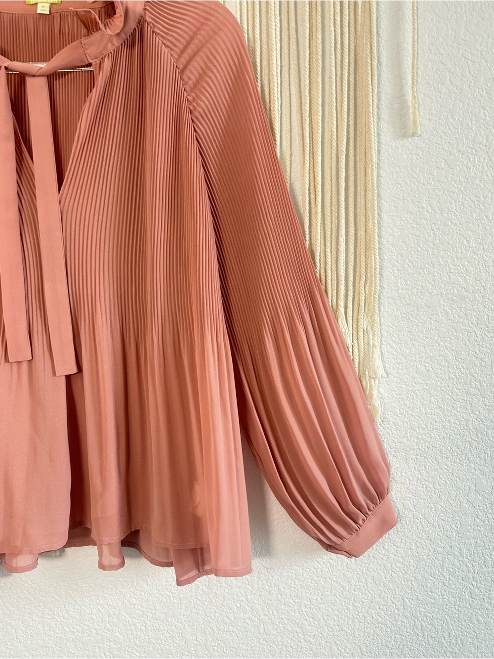 Gianni Bini Pleated Ruffle Tie-Neck Blouse - Dusty Rose Lightweight Sheer - Picture 5 of 11